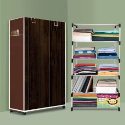 Strong 5 Shelf Plastic Foldable Wardrobe and Portable Almirah for Adults, Kids PVC Collapsible Wardrobe-image-89