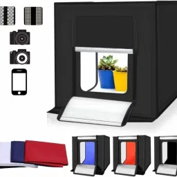 VTS 50x50cm Portable LED Tent Light Cube Diffusion Box Kit with 3 Colors Backdrops Camera Matte Box-10