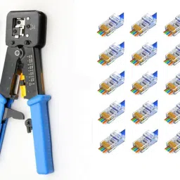 Pass Through Crimping tool with 25 Pcs Pass Through Connectors RJ45 Pass Through Crimping tool with 25 Pcs Pass Through Connectors RJ45 Corded Crimper-24