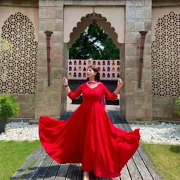 Women Solid Viscose Rayon Anarkali Kurta With Attached Dupatta-picture-0