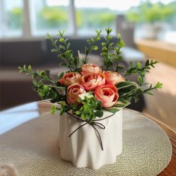 Artificial Flowers with Ceramic Pot Vase Flowers for Small Pot Decorative Items Red Rose Artificial Flower with Pot-image-55