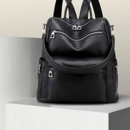 Medium 25 L Laptop Backpack Purse for Women Convertible Travel Vintage PU Leather Shoulder-image-43