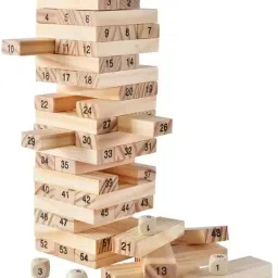 Wooden Blocks 54 Pcs Blocks 4 Dices Wooden Tumbling Stacking Jenga Tower Game-10