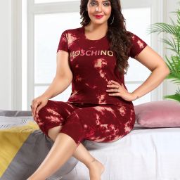 Women Top & Capri Set Maroon Printed, Ombre/Dyed-image-13