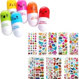 Combo ( 20/Sheet Puffy 3D Cartoon Stickers + 6/Pcs Capsule Pen) For Kids (A174)-image-81