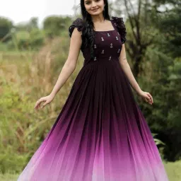 Women Fit and Flare Purple Maxi/Full Length Dress-image-97