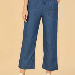 cefalu Women Loose Fit High Rise Dark Blue Jeans-picture-2