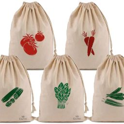 Vegetable Cotton Bags for Fridge Storage Mesh Bags with Drawstring Size 35x27 cm Pack of 5 Grocery Bags-image-25