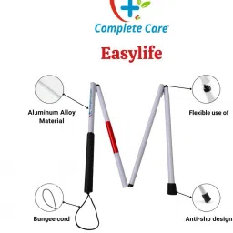 complete care Folding Blind Cane For Blind People With A Reflective Red Reflector Walking Stick image 2