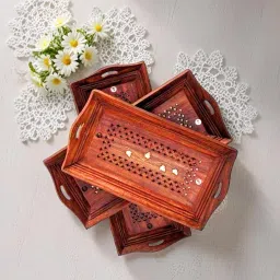 Wooden Serving Tray Set of 3 (Sheesham Wood) for Kitchen, Decoration Tray-image-82