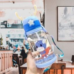 Cartoon Printed Deer Horn Sipper Water Bottle with Strap, Straw, Leakproof-picture-10
