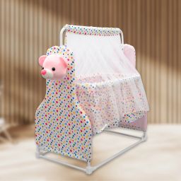 Born Baby Cradle, Baby Swing, Baby Jhula, Baby Palna With Teddy Mosquito Net Bassinet-14