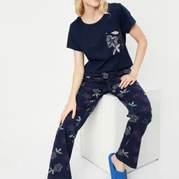 max Women Night Suit Set Dark Blue Printed-picture-5