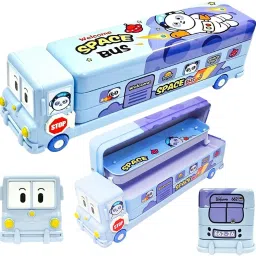 Cartoon Printed School Bus Metal Pencil Box with Sharpner, Moving Tyres for Kids Geometry Box-27