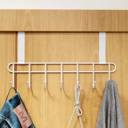 Drill Free Over the Door Hanger with 7 Hooks for Clothes, Door Hook Hanger White Door Hanger-16