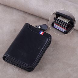 Men & Women Black Genuine Leather RFID Card Holder-image-104