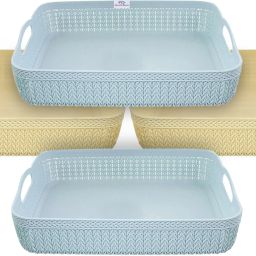 Plastic Q-4 Multiuses Designer Unbreakable Plastic Storage Basket Pack of 4 (Blue&Cream) Storage Basket-image-21
