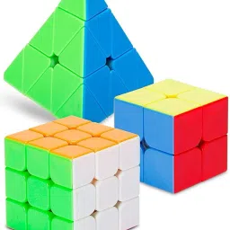 Combo Set of 2X2 3x3 and Pyramid Triangle High Speed Sticker less Cube-16