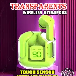 crecro Ultrapod Bluetooth Earbuds Headset Crystal Transparent Design,LED Display BU69 Smart Headphones-image-68