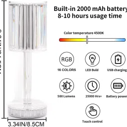 erizone Crystal Table Lamp With Remote Control- Rechargeable Crystal Diamond Table Lamp Study Lamp image 3