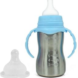 Stainless Steel Infant Feeding Bottle For Babies With 2 Nipples - 240-image-24