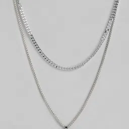 PARIS HAMILTON Unisex Silver-Plated Square Cubic Zirconia Pendant with Set Of 2 Chains image 1