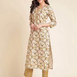 NAINVISH Floral Printed Regular Kurta with Trousers & With Dupatta image 4