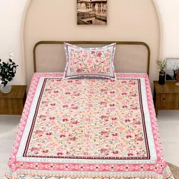 Urban Jaipur Pink & Peach Floral Printed 210 TC Single Bedsheet with 1 Pillow Cover-image-6