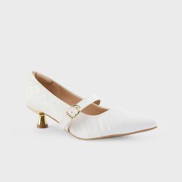 20Dresses White Textured Pointed Toe Kitten Heeled Pumps-picture-7