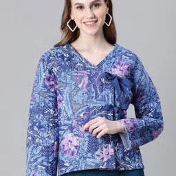 Oxolloxo Floral Printed V-Neck Insulator Cotton Quilted Jacket-picture-22