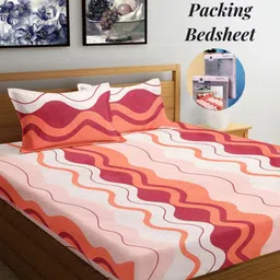 Arrabi White & Pink Striped 300 TC King Bedsheet with 2 Pillow Covers-image-37