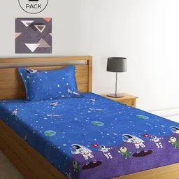 KLOTTHE Blue & Grey Cartoon Characters 210 TC 2 Single Bedsheet with 2 Pillow Covers-34