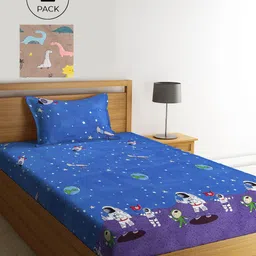 KLOTTHE Blue & Beige Graphic 210 TC 2 Single Bedsheet with 2 Pillow Covers-image-34