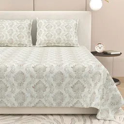 DREAM WEAVERZ Brown & Off White Ethnic Motifs 220 TC King Bedsheet with 2 Pillow Covers-image-28
