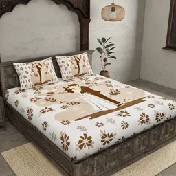 JAIPUR FABRIC Brown & White Conversational 180 TC Queen Bedsheet with 2 Pillow Covers-13