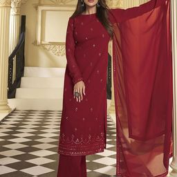 Inddus Women Ethnic Motifs Thread and Sequinned Embroidered Kurta Set with Dupatta-image-42