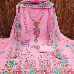 KALINI Ethnic Motifs Embroidered Silk Georgette Unstitched Dress Material-image-61