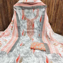 KALINI Ethnic Motifs Printed Pure Cotton Unstitched Dress Material-image-99