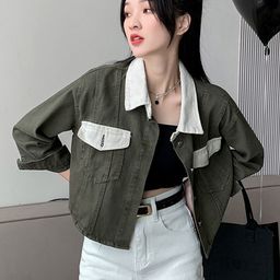 StyleCast x Revolte Colourblocked Spread Collar Long Sleeves Cotton Denim Jacket-picture-9