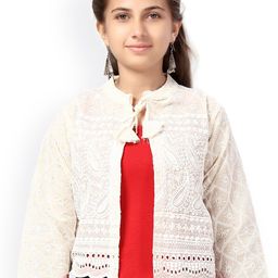 BAESD Girls Self Design Lightweight Embroidered Ethnic Cotton Crop Open Front Jacket-image-42