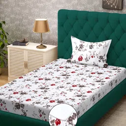KLOTTHE White Floral 300 TC Cotton Blend Fitted Single Bedsheet with Pillow Cover-picture-42
