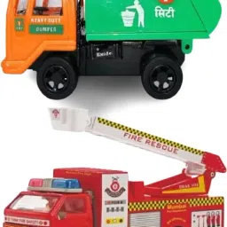 Garbage Truck Toy And Fire Brigade Truck with extendable Ladder Combo for Kids-image-48