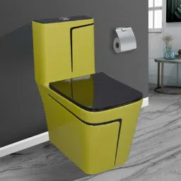 lurexa Dimond Quality LT023 Yellow commode with Black Finishing Line and Round Flush Button Western Commode image 2