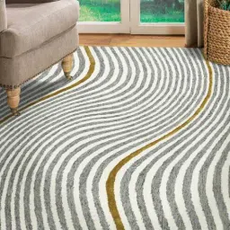saraswati global Grey Abstract Blended Wool 5 ft x 7 ft Hand Tufted Carpet-picture-42
