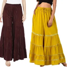 tnq Pack of 2 Women Regular Fit Maroon, Yellow Cotton Blend Trousers-picture-30