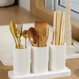 3 Section Cutlery Organizer Stand for Spoons, Knives, Forks, and Chopsticks Plastic Cutlery Set-43