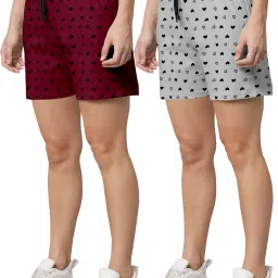 Pack of 2 Printed, Self Design Women Maroon, Grey Basic Shorts, Beach Shorts, Boxer Shorts, Casual Shorts, Night Shorts, Regular Shorts-image-47