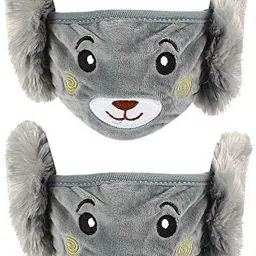 2 Pcs Warm Winter Fleece Boys and Girls Earmuff With Face Mask 3 - 13 Years Grey Ear Muff-image-2