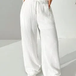 rajovati Women Loose Fit White Polyester Trousers-picture-44
