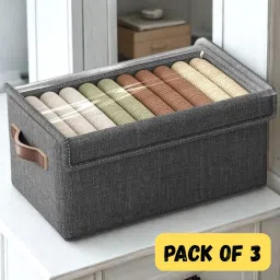 AshmakamMart 3 Pcs Storage Box with Lid, Stackable Bins for Toys and Clothes Storage Poly-canvas Laundry Bag-picture-3